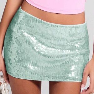 Sequin Mini Skirt in Mint Green